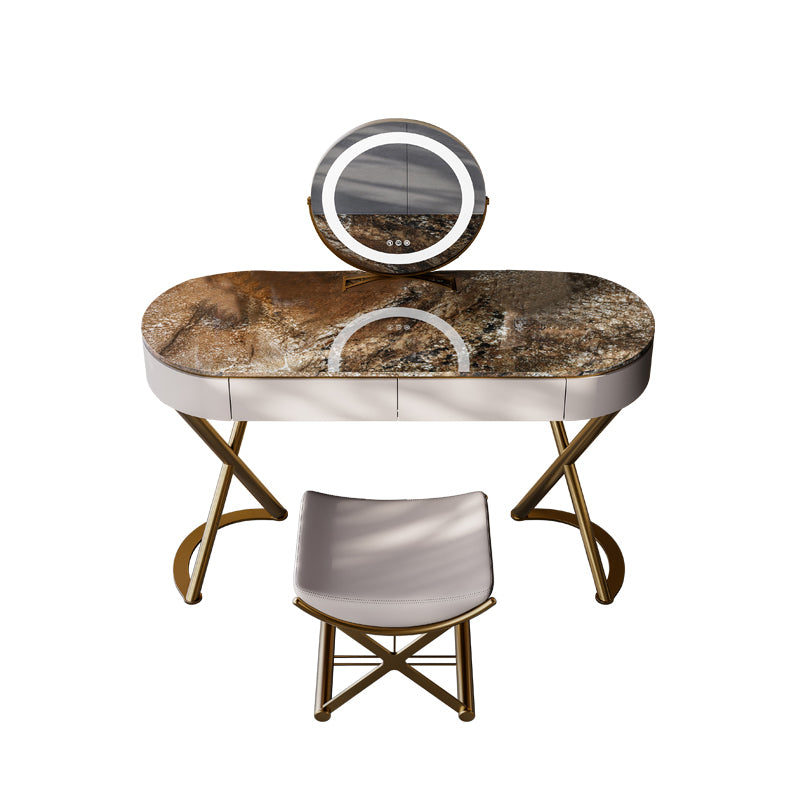 Lighted Mirror Vanity Table Set Luxurious Stone Top Dressing Table
