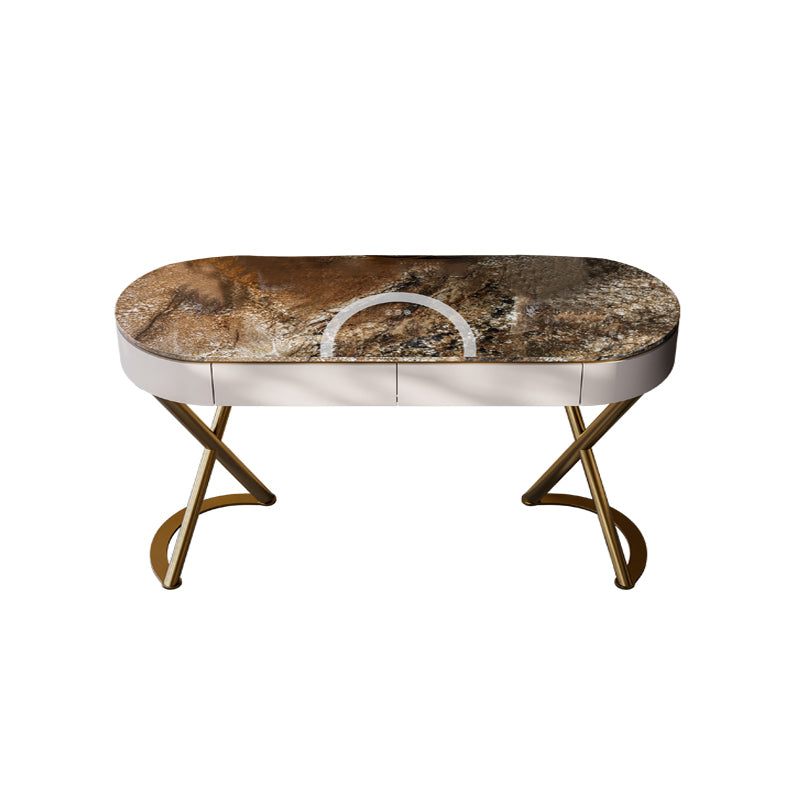 Lighted Mirror Vanity Table Set Luxurious Stone Top Dressing Table