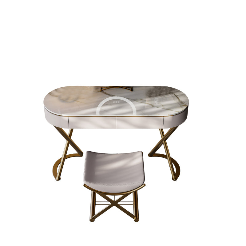 Lighted Mirror Vanity Table Set Luxurious Stone Top Dressing Table