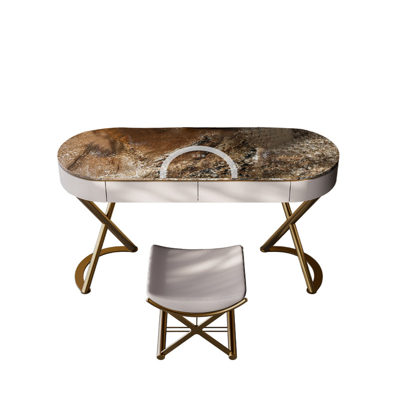 Lighted Mirror Vanity Table Set Luxurious Stone Top Dressing Table