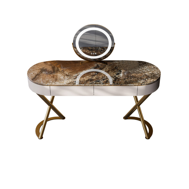 Lighted Mirror Vanity Table Set Luxurious Stone Top Dressing Table