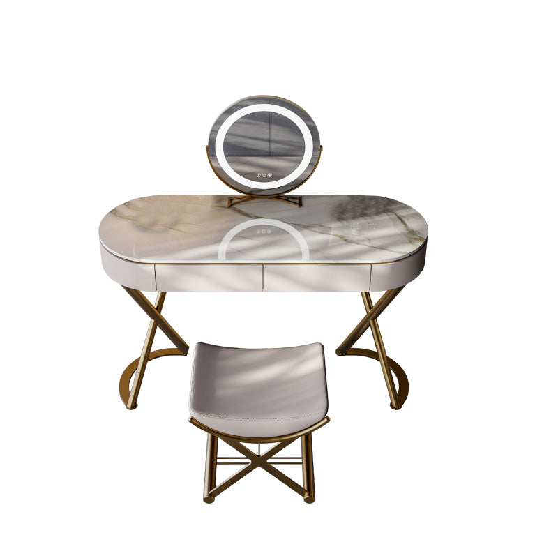 Lighted Mirror Vanity Table Set Luxurious Stone Top Dressing Table
