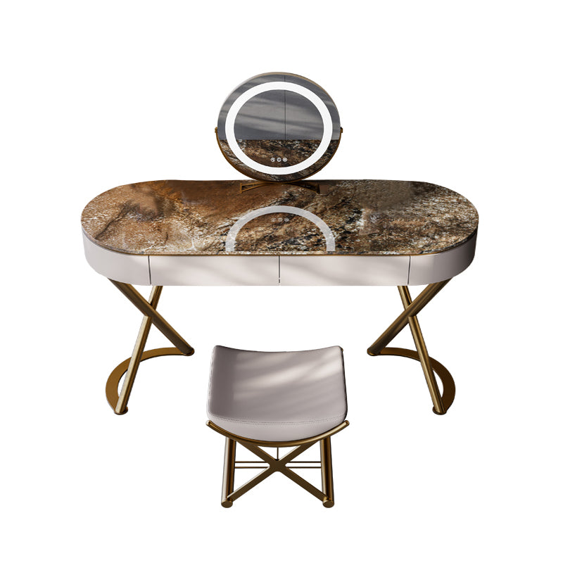 Lighted Mirror Vanity Table Set Luxurious Stone Top Dressing Table