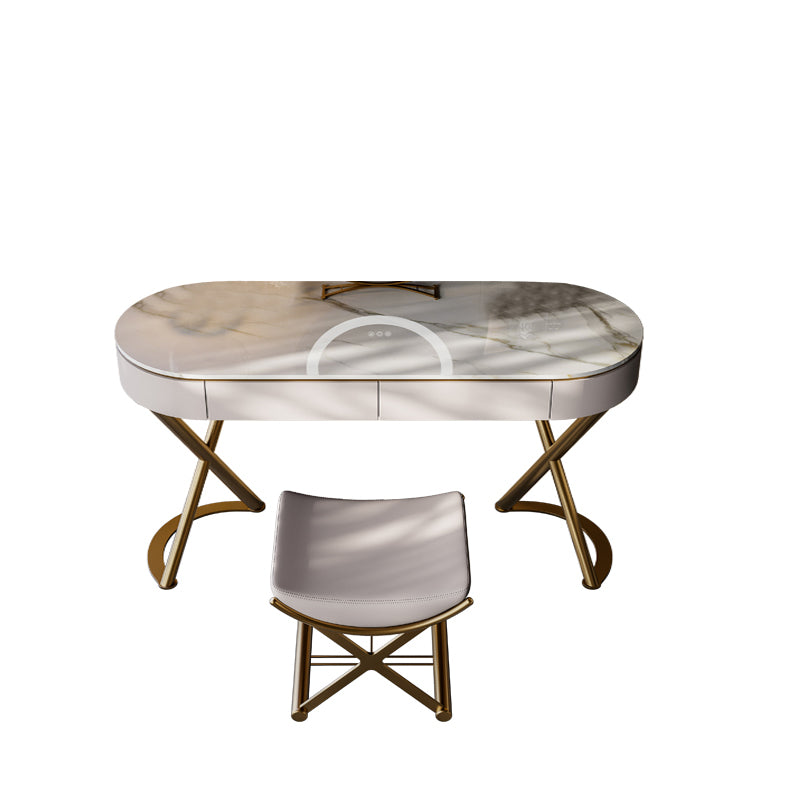 Lighted Mirror Vanity Table Set Luxurious Stone Top Dressing Table