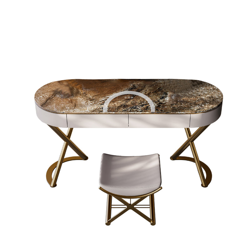 Lighted Mirror Vanity Table Set Luxurious Stone Top Dressing Table