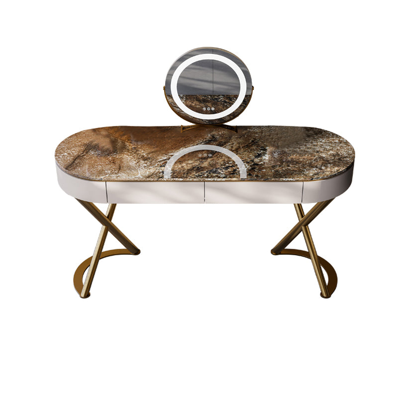 Lighted Mirror Vanity Table Set Luxurious Stone Top Dressing Table