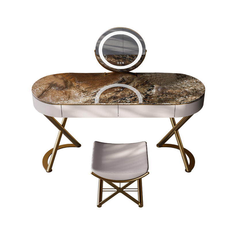 Lighted Mirror Vanity Table Set Luxurious Stone Top Dressing Table