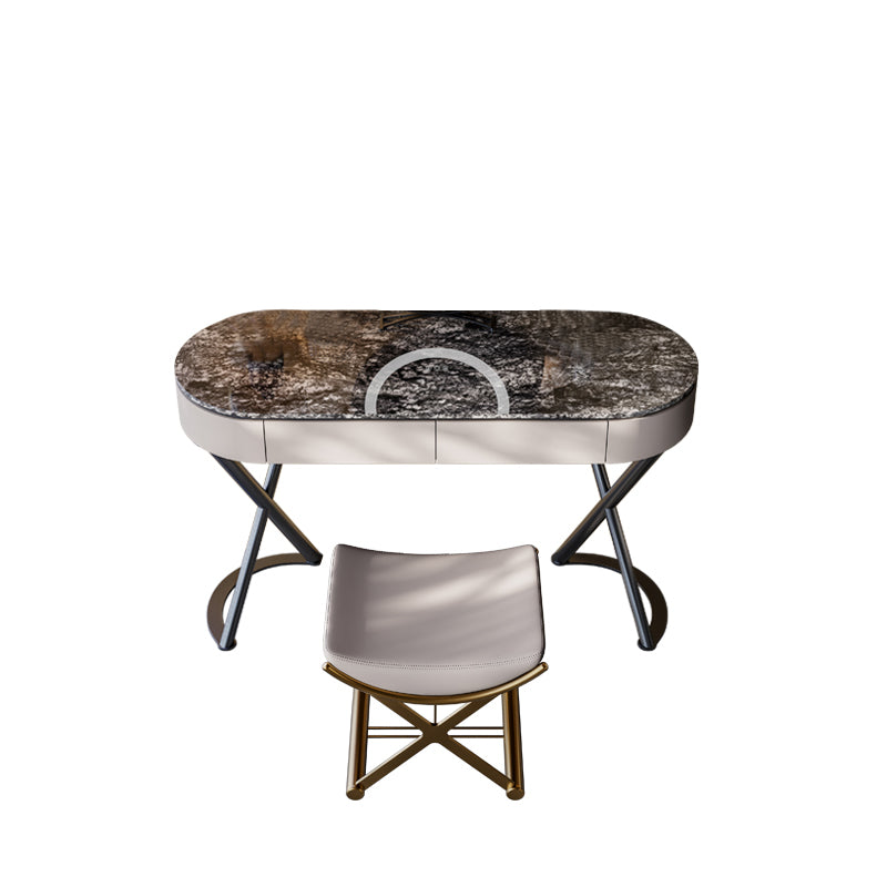 Lighted Mirror Vanity Table Set Luxurious Stone Top Dressing Table