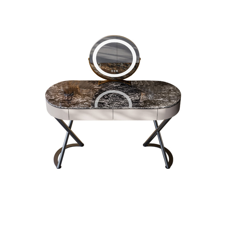 Lighted Mirror Vanity Table Set Luxurious Stone Top Dressing Table
