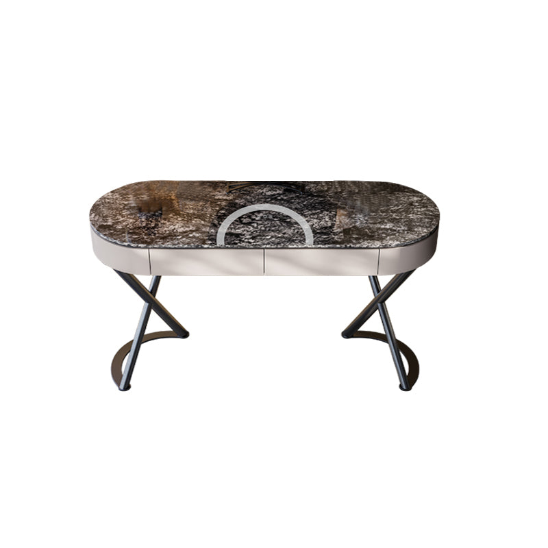 Lighted Mirror Vanity Table Set Luxurious Stone Top Dressing Table