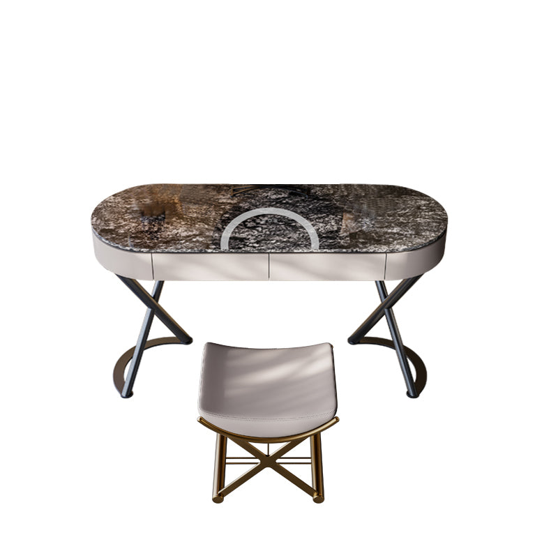 Lighted Mirror Vanity Table Set Luxurious Stone Top Dressing Table