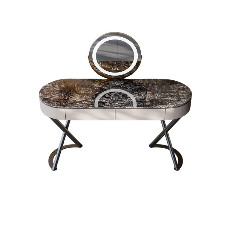 Lighted Mirror Vanity Table Set Luxurious Stone Top Dressing Table