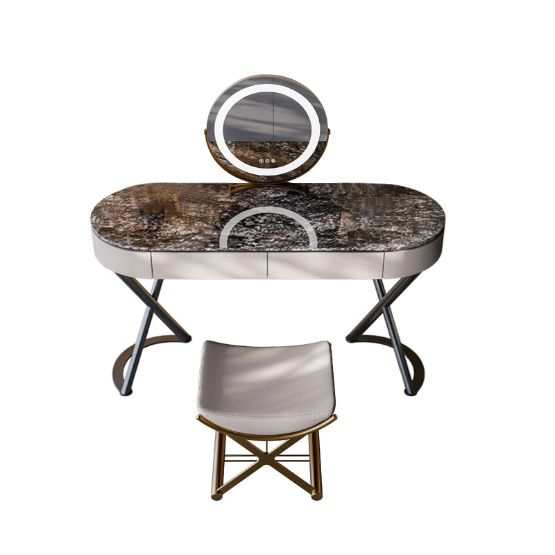 Lighted Mirror Vanity Table Set Luxurious Stone Top Dressing Table