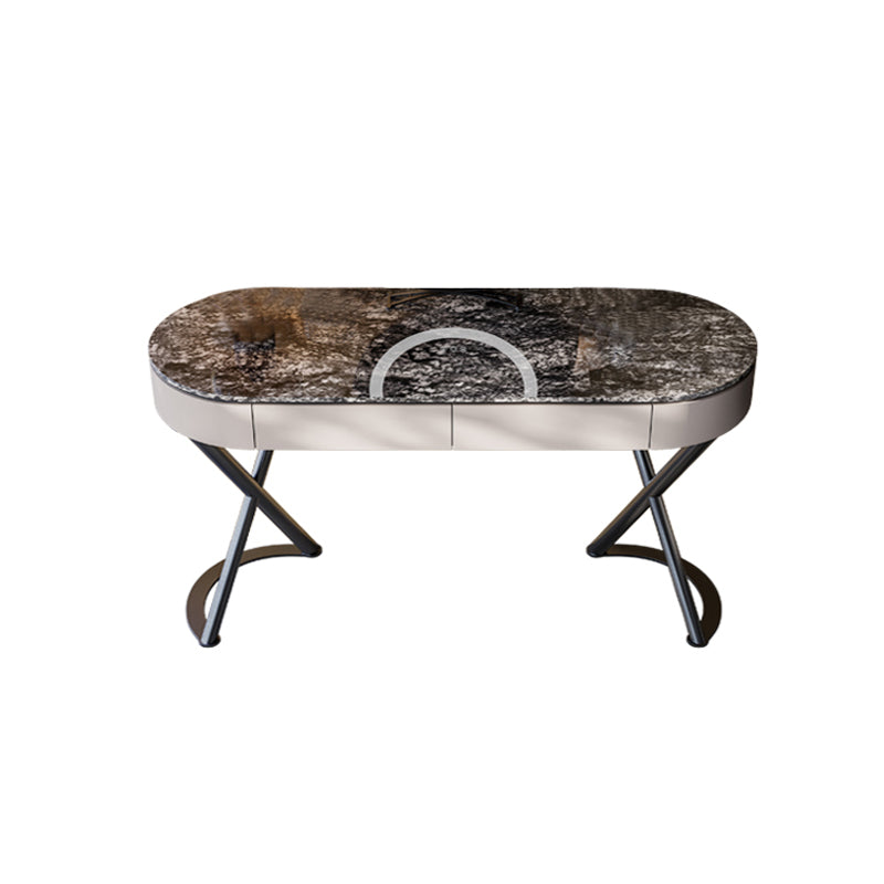 Lighted Mirror Vanity Table Set Luxurious Stone Top Dressing Table