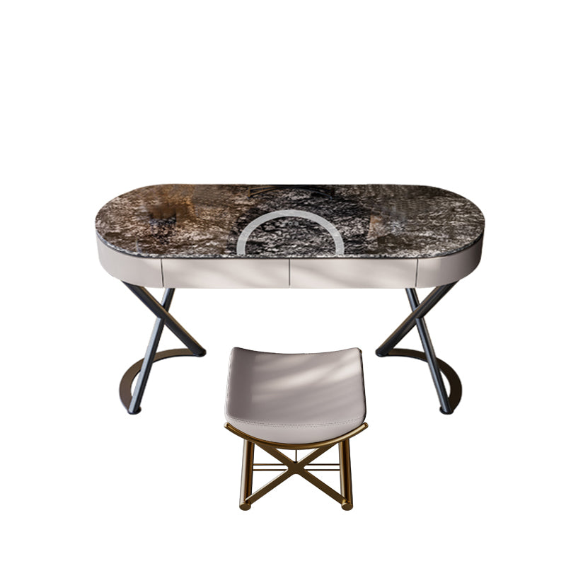 Lighted Mirror Vanity Table Set Luxurious Stone Top Dressing Table