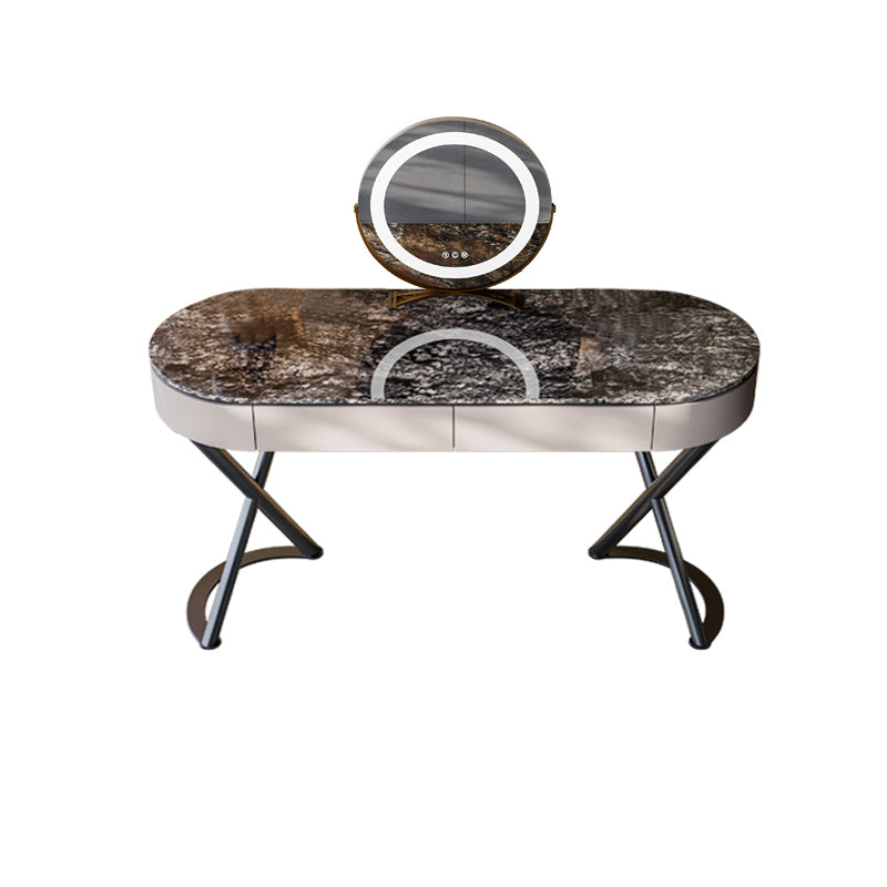 Lighted Mirror Vanity Table Set Luxurious Stone Top Dressing Table