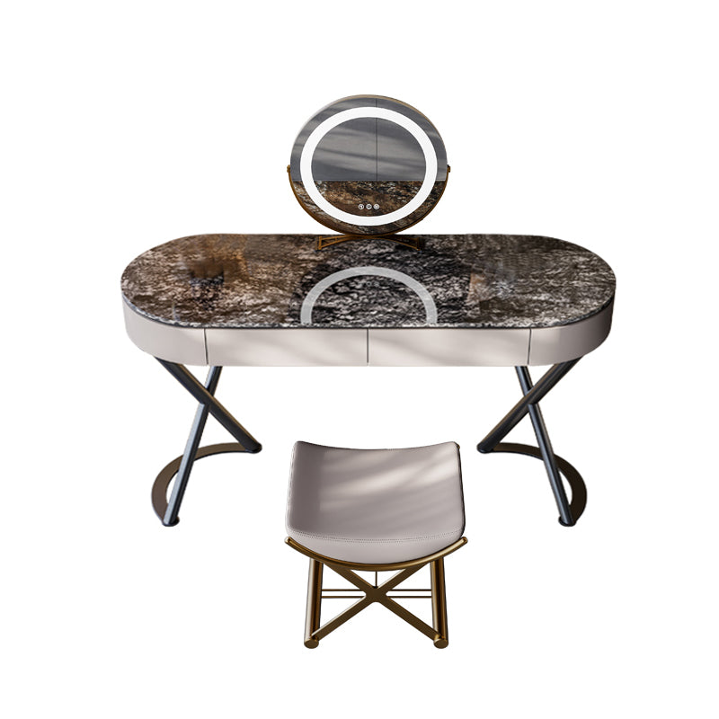 Lighted Mirror Vanity Table Set Luxurious Stone Top Dressing Table