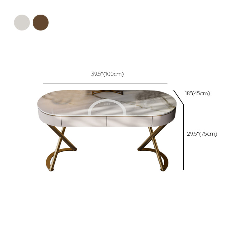 Lighted Mirror Vanity Table Set Luxurious Stone Top Dressing Table