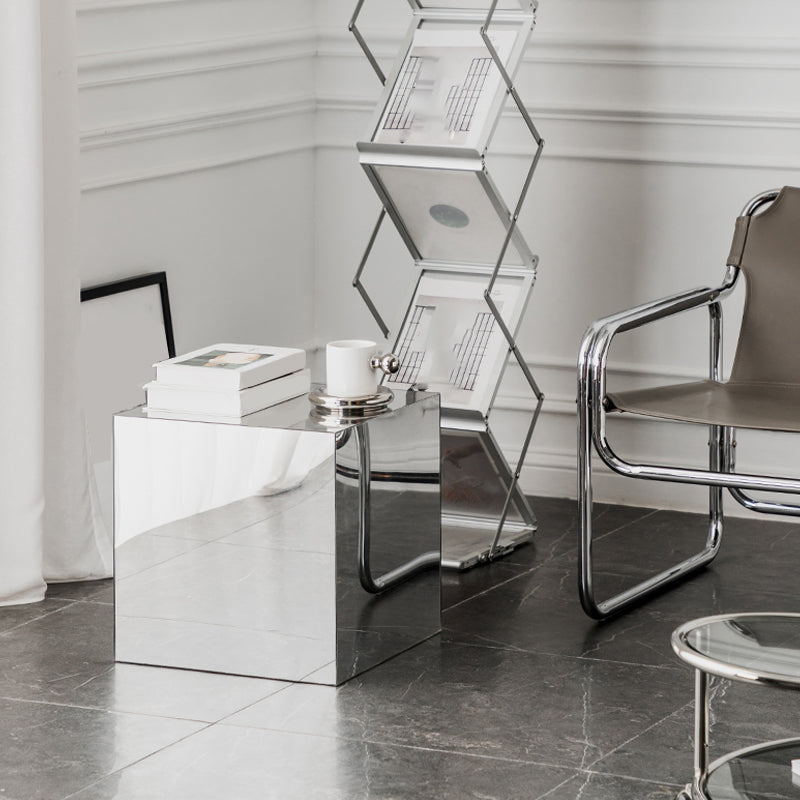 Square Plastic End Table Set Mirrored Block Side Table for Bedside