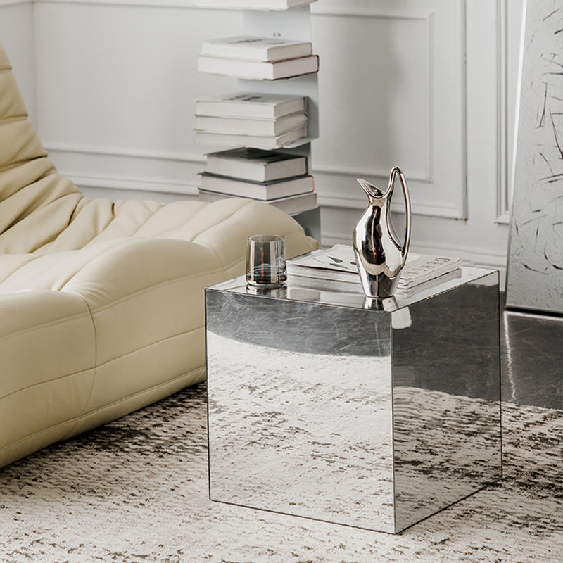 Square Plastic End Table Set Mirrored Block Side Table for Bedside
