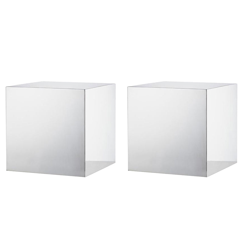 Square Plastic End Table Set Mirrored Block Side Table for Bedside