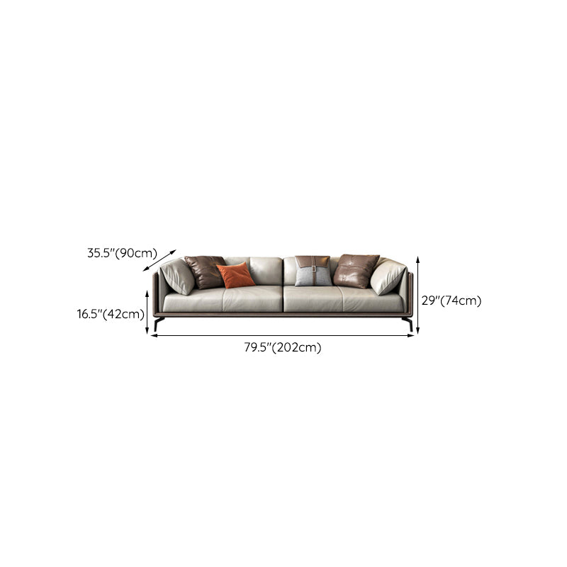 Pillow Top Arm Sofa Modern Leather Sofa with Pillows in Gray and Brown