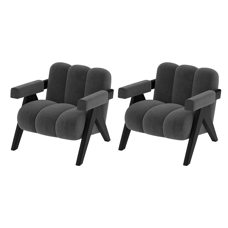 Wood Frame Accent ArmChair Sewn Pillow Back Sled Chair in Gray