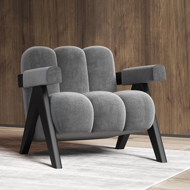 Wood Frame Accent ArmChair Sewn Pillow Back Sled Chair in Gray