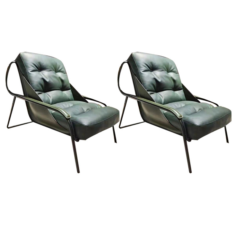 Industrial Genuine Leather Lounge Chair Solid Color Tufted Back Chair