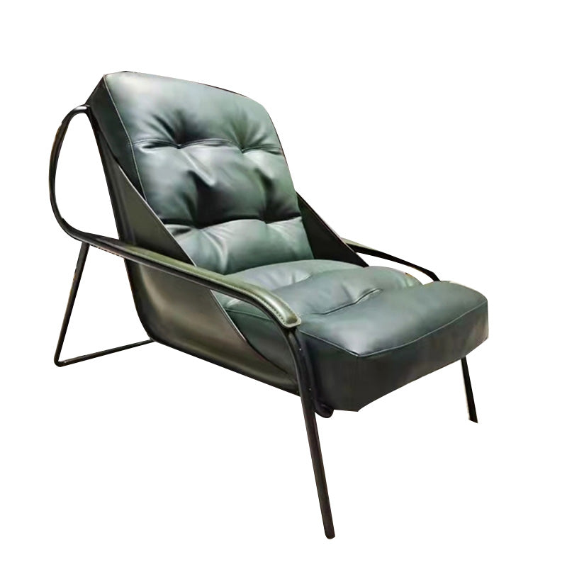 Industrial Genuine Leather Lounge Chair Solid Color Tufted Back Chair