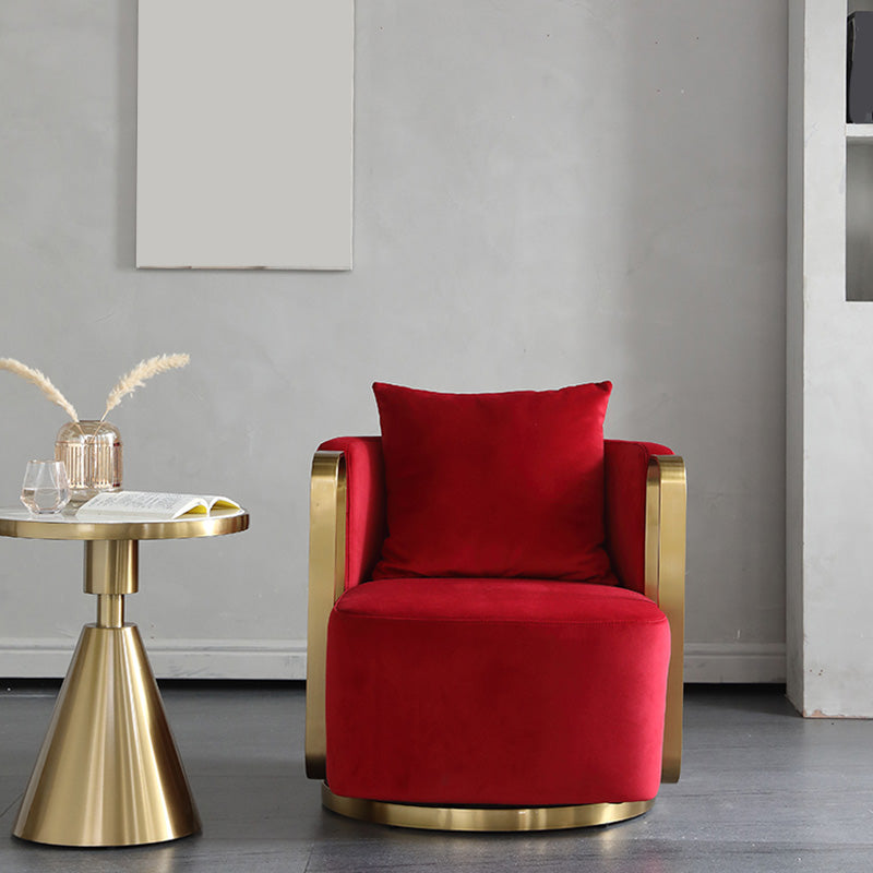 Glam Style Velvet ArmChair Solid Color Swivel Pillow Back Chair
