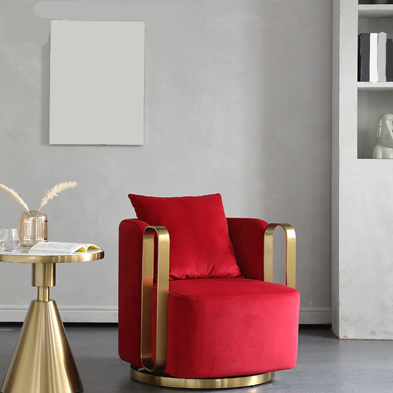 Glam Style Velvet ArmChair Solid Color Swivel Pillow Back Chair