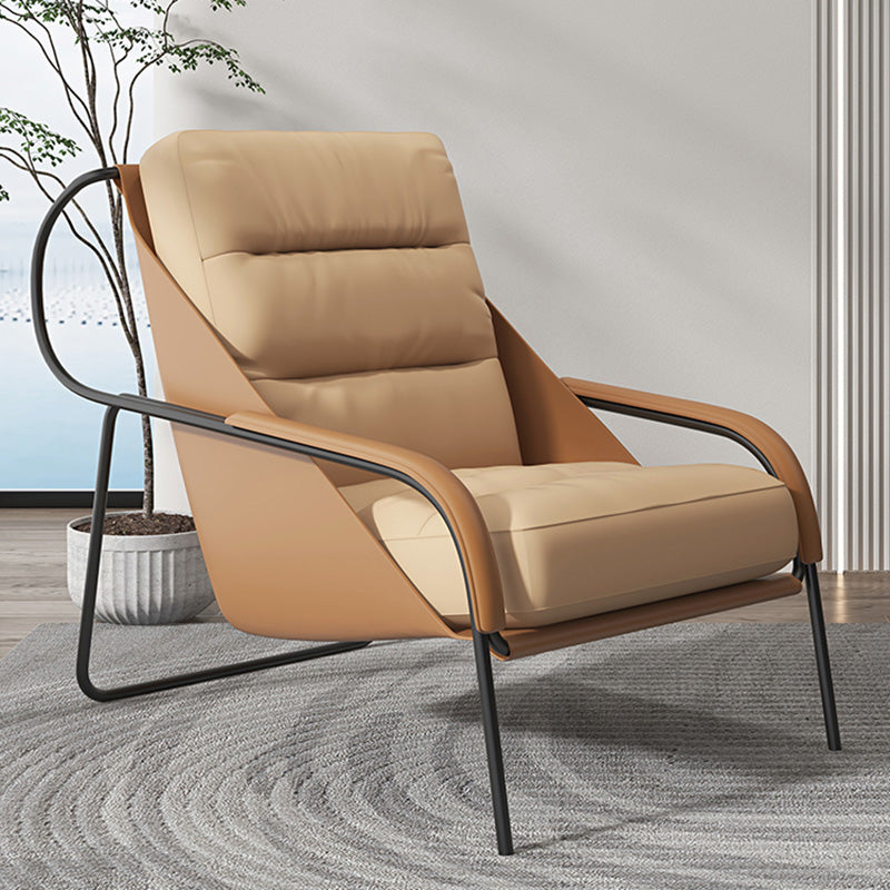 Mid-century Pu Leather Lounge Chair Solid Color Sewn Pillow Back Chair