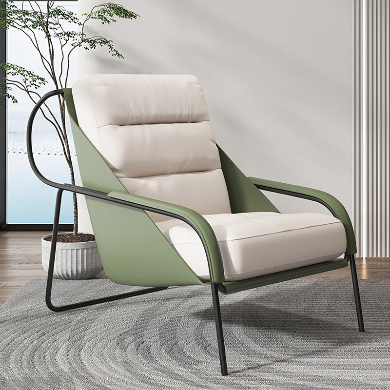 Mid-century Pu Leather Lounge Chair Solid Color Sewn Pillow Back Chair