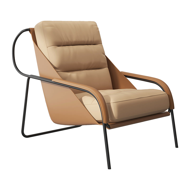 Mid-century Pu Leather Lounge Chair Solid Color Sewn Pillow Back Chair