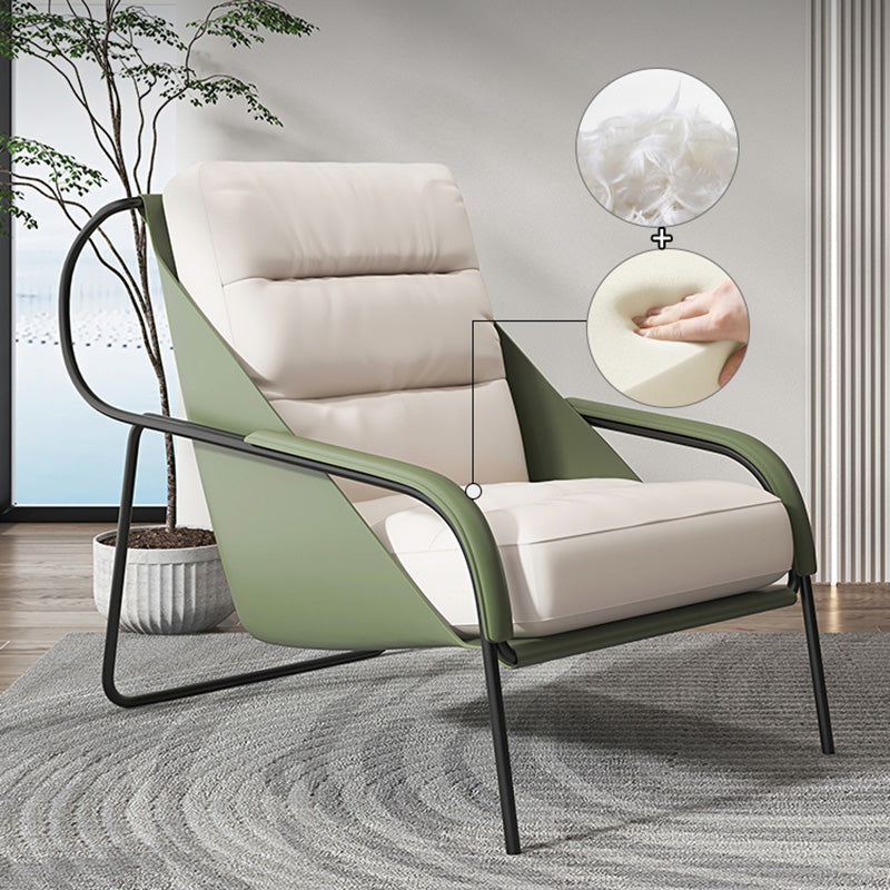 Mid-century Pu Leather Lounge Chair Solid Color Sewn Pillow Back Chair