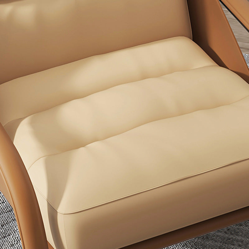Mid-century Pu Leather Lounge Chair Solid Color Sewn Pillow Back Chair