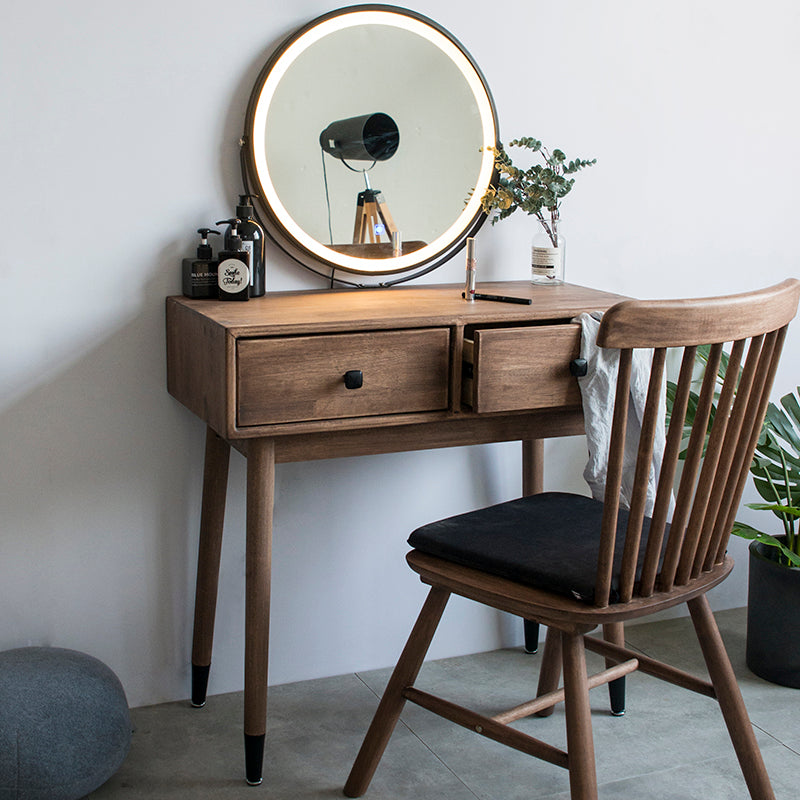 Contemporary Make-up Vanity with Drawers in Brown Solid Wood