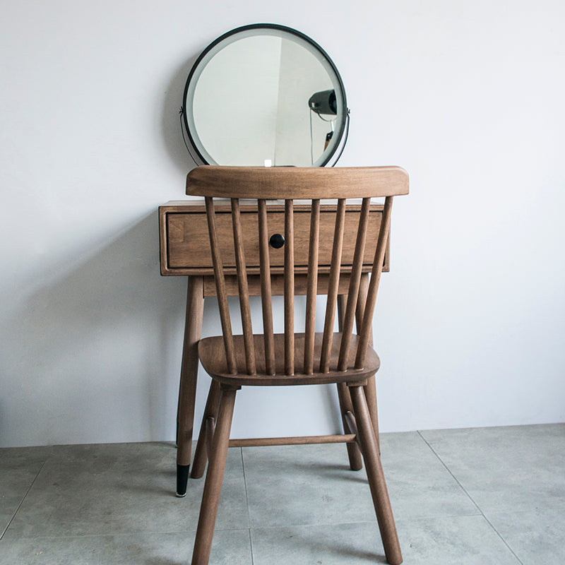 Contemporary Make-up Vanity with Drawers in Brown Solid Wood