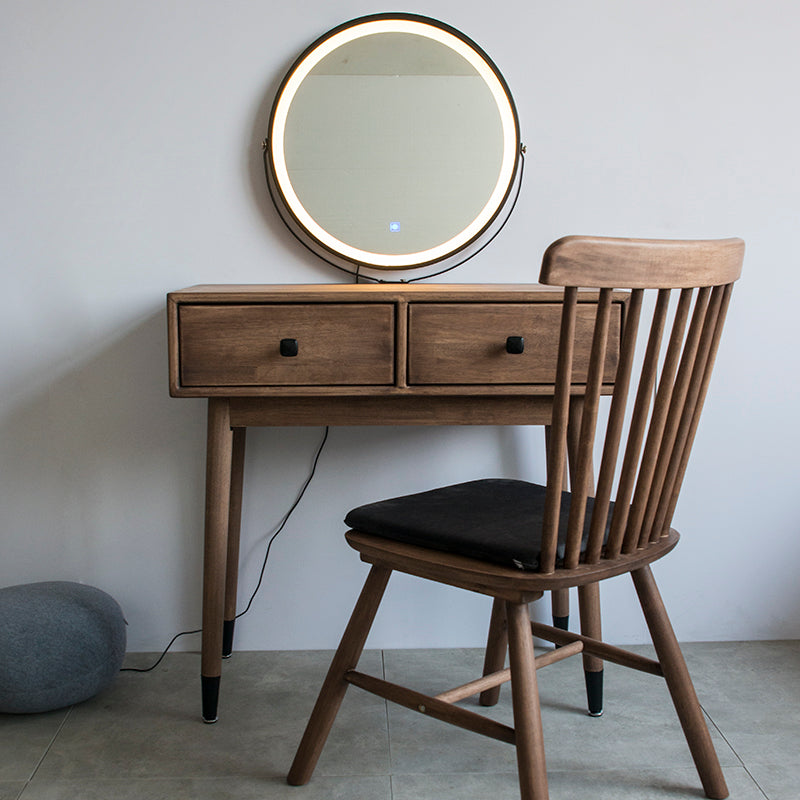 Contemporary Make-up Vanity with Drawers in Brown Solid Wood