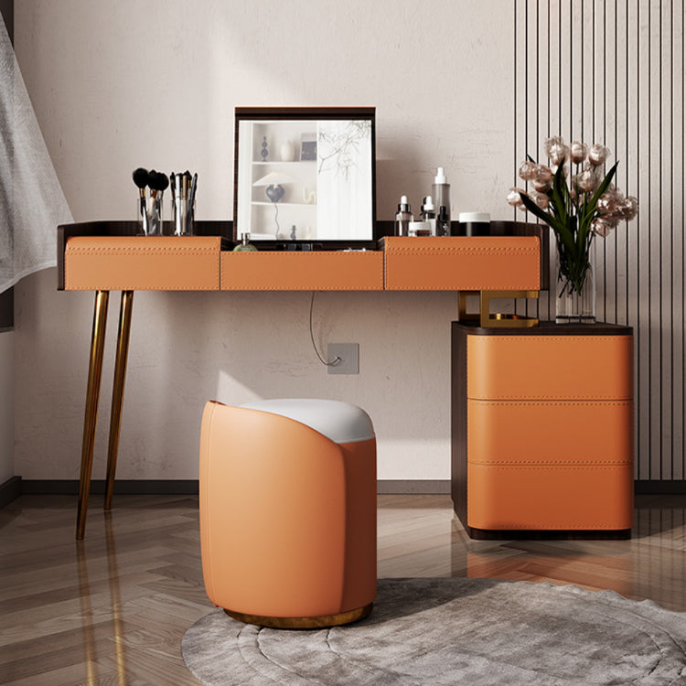 Glam Make-up Vanity Flip-Top Leather 5-Drawers Mirror Vanity Set