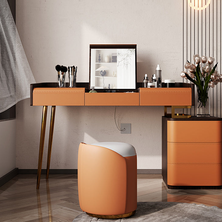 Glam Make-up Vanity Flip-Top Leather 5-Drawers Mirror Vanity Set