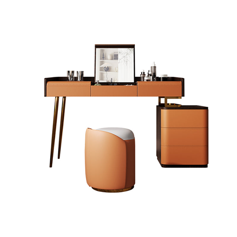 Glam Make-up Vanity Flip-Top Leather 5-Drawers Mirror Vanity Set