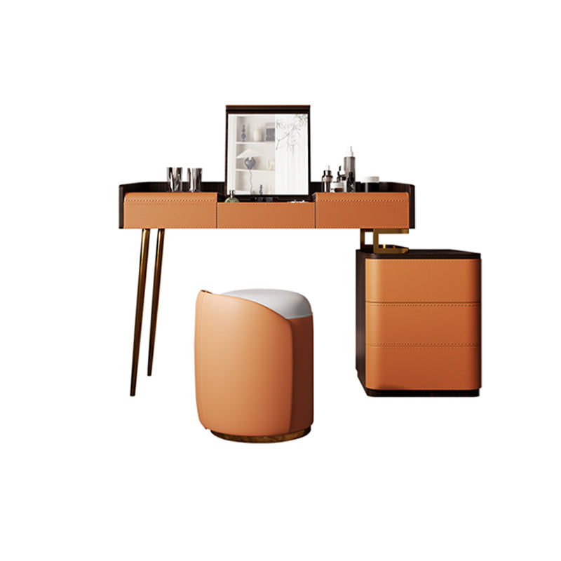 Glam Make-up Vanity Flip-Top Leather 5-Drawers Mirror Vanity Set
