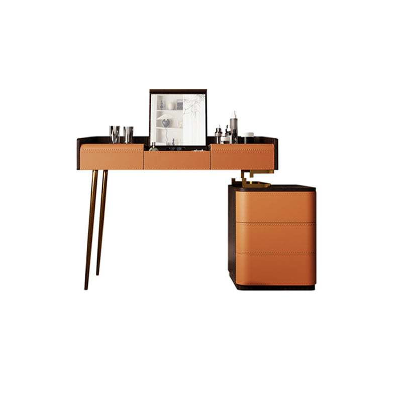 Glam Make-up Vanity Flip-Top Leather 5-Drawers Mirror Vanity Set