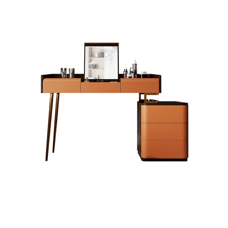 Glam Make-up Vanity Flip-Top Leather 5-Drawers Mirror Vanity Set
