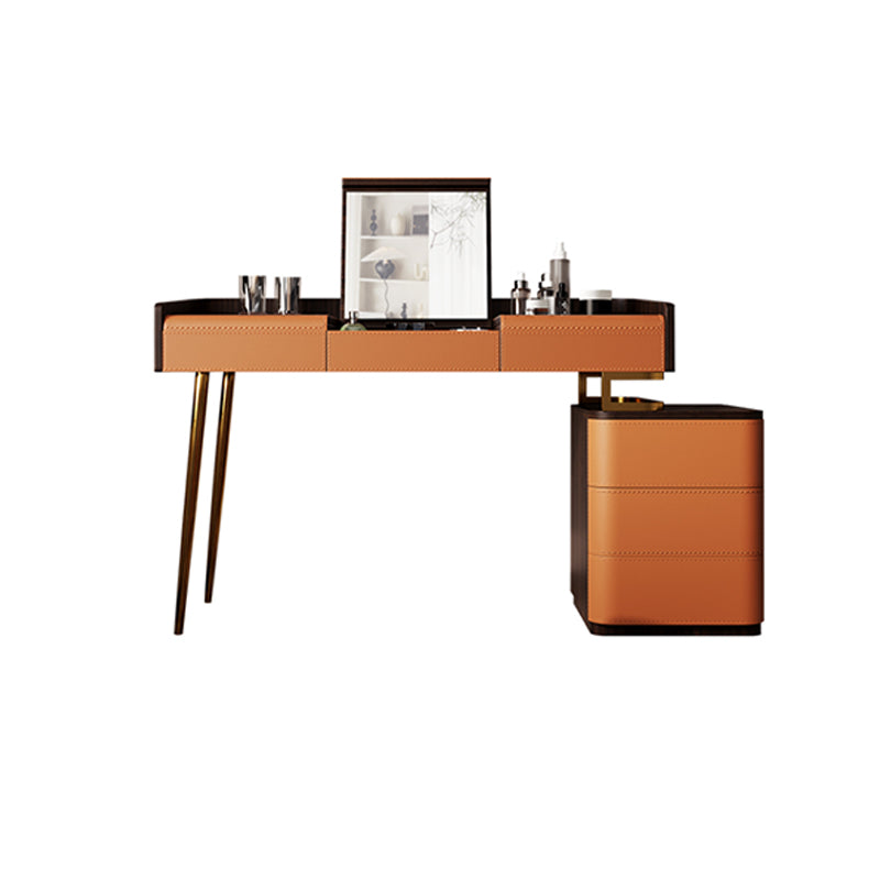 Glam Make-up Vanity Flip-Top Leather 5-Drawers Mirror Vanity Set