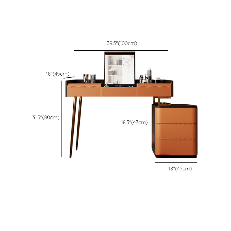 Glam Make-up Vanity Flip-Top Leather 5-Drawers Mirror Vanity Set