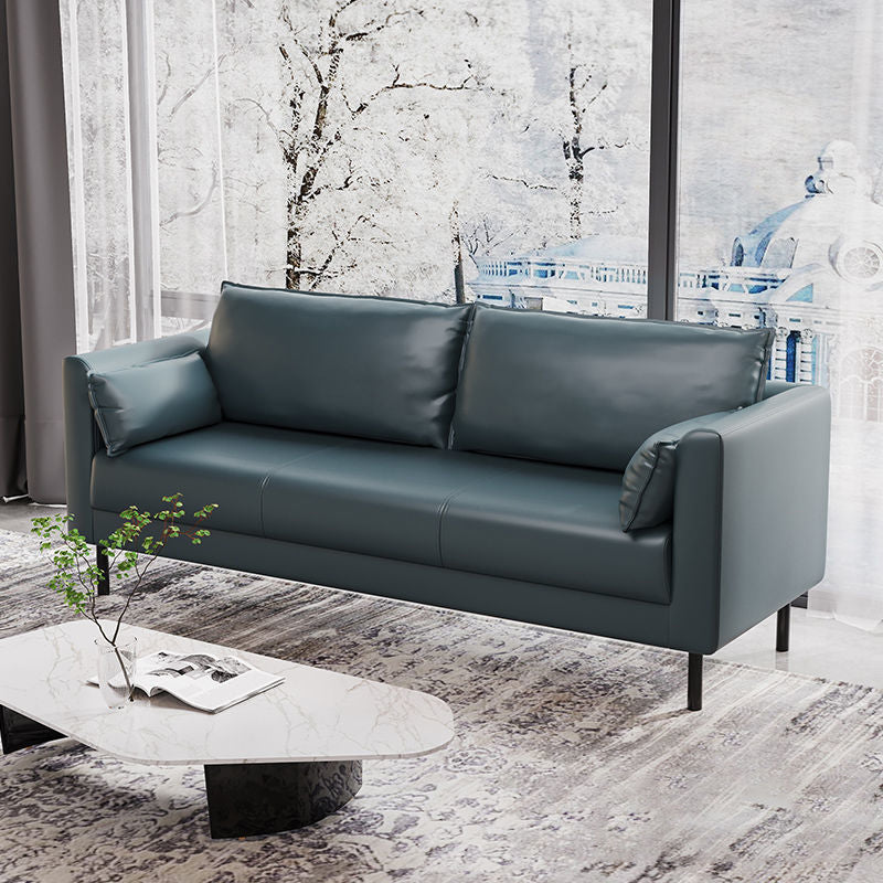Tuxedo Arm Sofa Stain Resistant Faux Leather Standard Sofa with 4 Pillows
