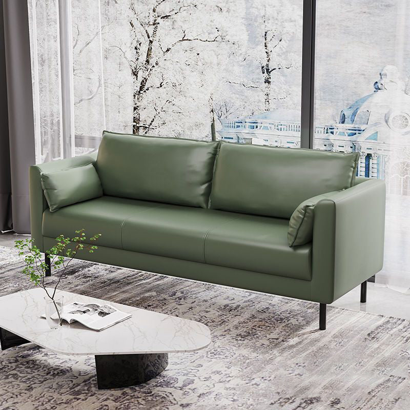 Tuxedo Arm Sofa Stain Resistant Faux Leather Standard Sofa with 4 Pillows